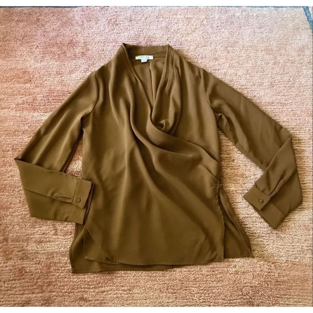 Favlux Fashion Tan Draped Blouse Size S